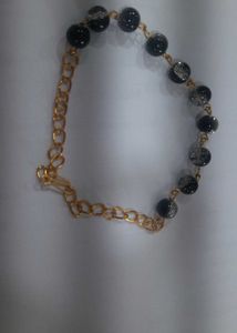 Black Bead &amp; Gold Chain Bracelet