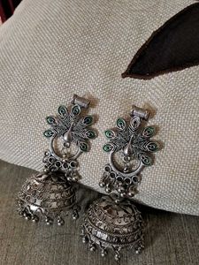Peacock Jhumka Earrings, Light Weight