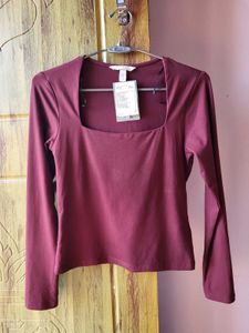 H&amp;M Square Neck Burgundy Top/Size-S