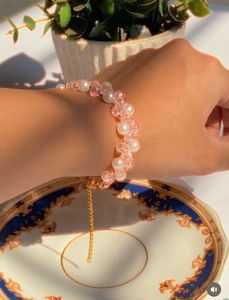 Handmade Pink Beaded Pearl Bracelet