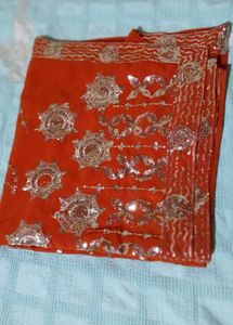 Elegant Orange Sequin Saree
