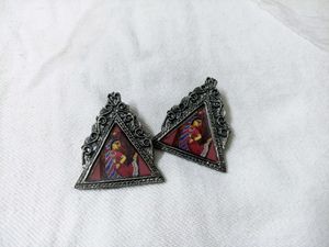 Rajasthani Hand Printed Triangle Earrings