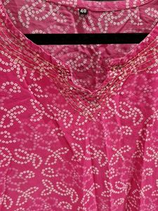 Bandhni Print Cotton Kurta With Embellishment