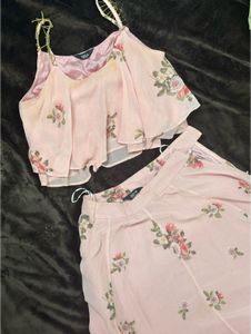 Indiya Pink Floral Layered Cami Top &amp; Maxi Skirt
