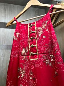 Red Crane Print Dress