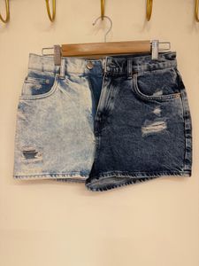 Two-Tone Denim Shorts