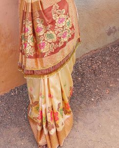 Hand Work Golden Saree