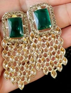Green Stone Earrings Golden