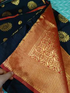 Black Colour Saree With Red Blouse Fabric
