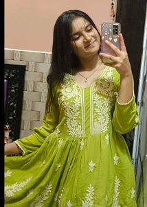 Lime Green Embroidered kurti