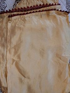 Silk Suit With Maroon Dupatta With Golden Lace