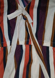 Multicoloured Linen Top With Bow