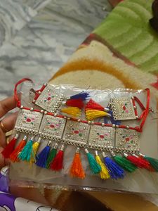 Multi Colour Neck Set &amp; Chumki Earrings With Maang Tika