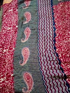 Red &amp; Blue Printed Cotton Saree
