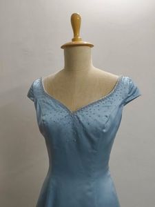 Vintage Blue Satin Evening Gown