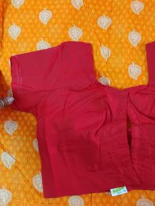 Orange &amp; Red Pure Cotton Saree With Blouse
