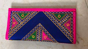 Stylish Blue Sequinsling bag with  embroidered pur