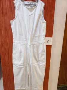 Koovs White Lining Jumpsuit