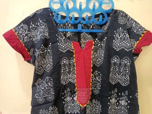 Black Print Kalamkari Dress with Red Trim
