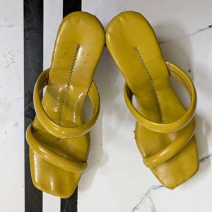 Mustard Yellow Strappy Heeled Wedges.