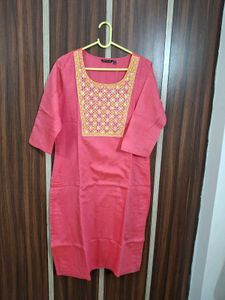 Pink neck embroidery kurta