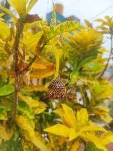 Elegant Pink With Green Jhumka💚