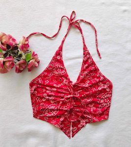 Shein : Red Paisley Halter Top