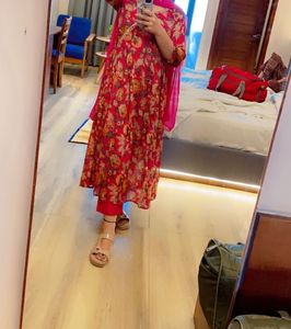 Floral Anarkali Suit Set Pure Chinon Febric