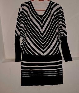 Combo Black & White Striped Dress With Shirt