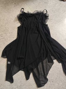 Black Lace Front Asymmetrical Mesh Top