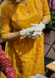(Rangmanch)Bright Yellow Printed Kurti Embroidery.