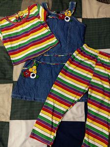 Combo of 5 [ frock-top, jeans, denim dress (10-12 yrs), 2 pencil boxes &amp; 1 geometry box]