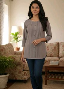 Gray Pleated Tunic Top