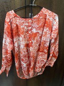 Orange &amp; White Print Blouse