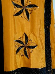 Mustard Black Combination Saree