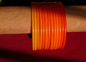 Vibrant Orange &amp; Yellow Glass Bangles –Set of [12]