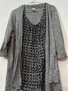 Gray Cardigan &amp; Blouse Set