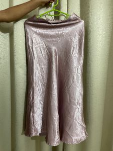 Pink Satin Midi Skirt
