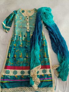 Designer Teal & White Kurta Chunni