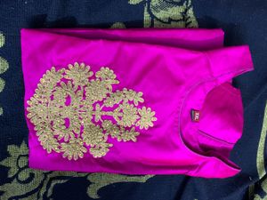Pink Silk Kurti with Gold Embroidery