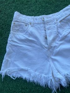 White Denim Frayed Shorts
