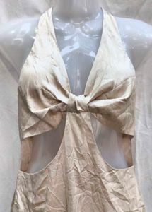 6211.Cream Halter Mini Dress