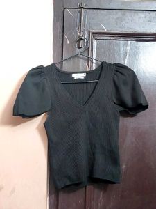 Striped Black Puff Sleeve Top from Reserved