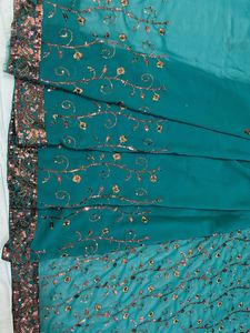 Emerald Green Floral Embroidered Saree