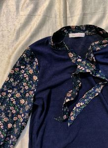 Floral Print Dress with Tie Neck