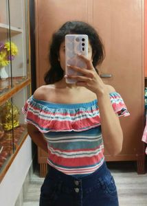 Multicolor Offshoulder Crop Top