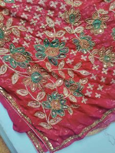 Maroon Sequinned Georgette Heavy Work Saree