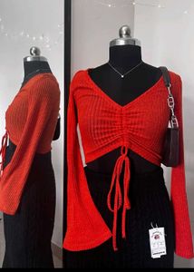 Orange Flared Sleeves Knit Top
