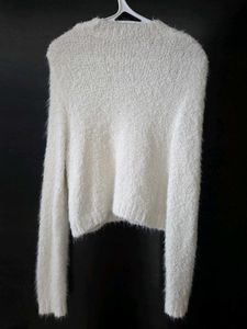 Fluffy White Cropped Sweater