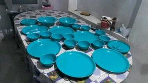 Blue Dinnerware Set New  and cookie press combo